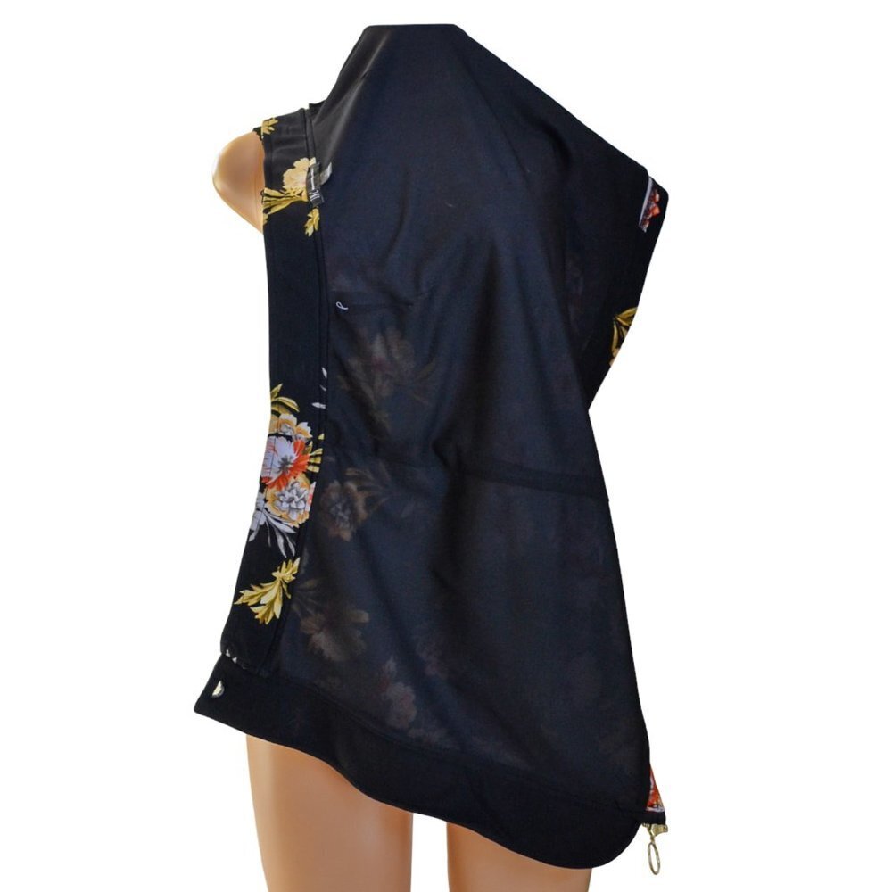 INC Women Zip-Front Mini Skirt Yellow Peach White Floral Pattern on Black Size L - Picture 8 of 9